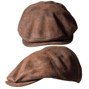 Henschel USA Brown Distressed Faux Leather Birmingham Ivy Cap Hat Large